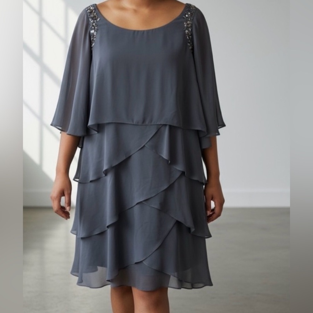 S.L. Fashions Slate Ruffle Dress Size 14